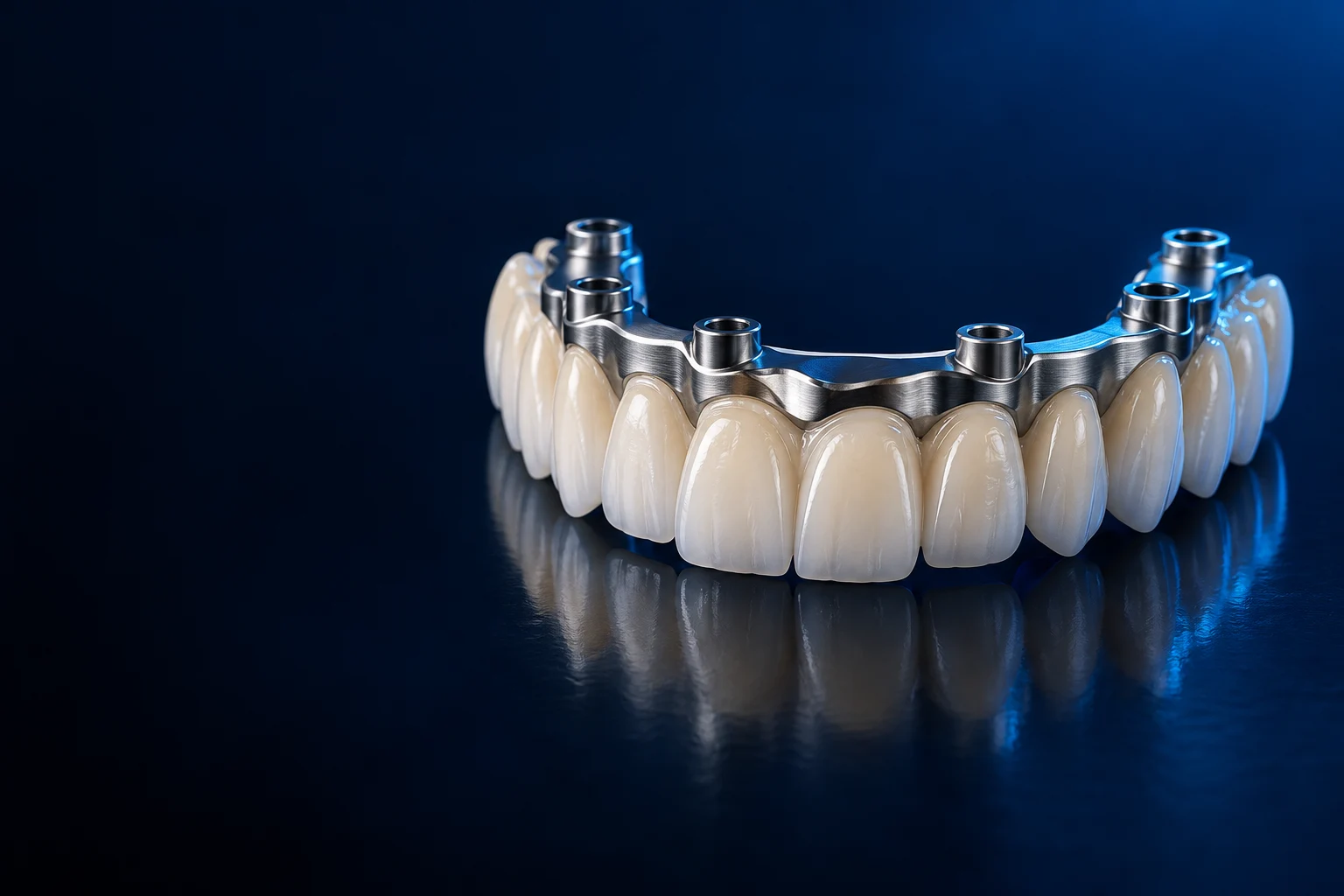 Ilustrație conceptuală a unei restaurări dentare pe structură de titan